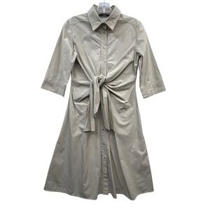 Weekend Max Mara Khaki Beige Tie Waist Shirt Dress Modern Italian Resort S